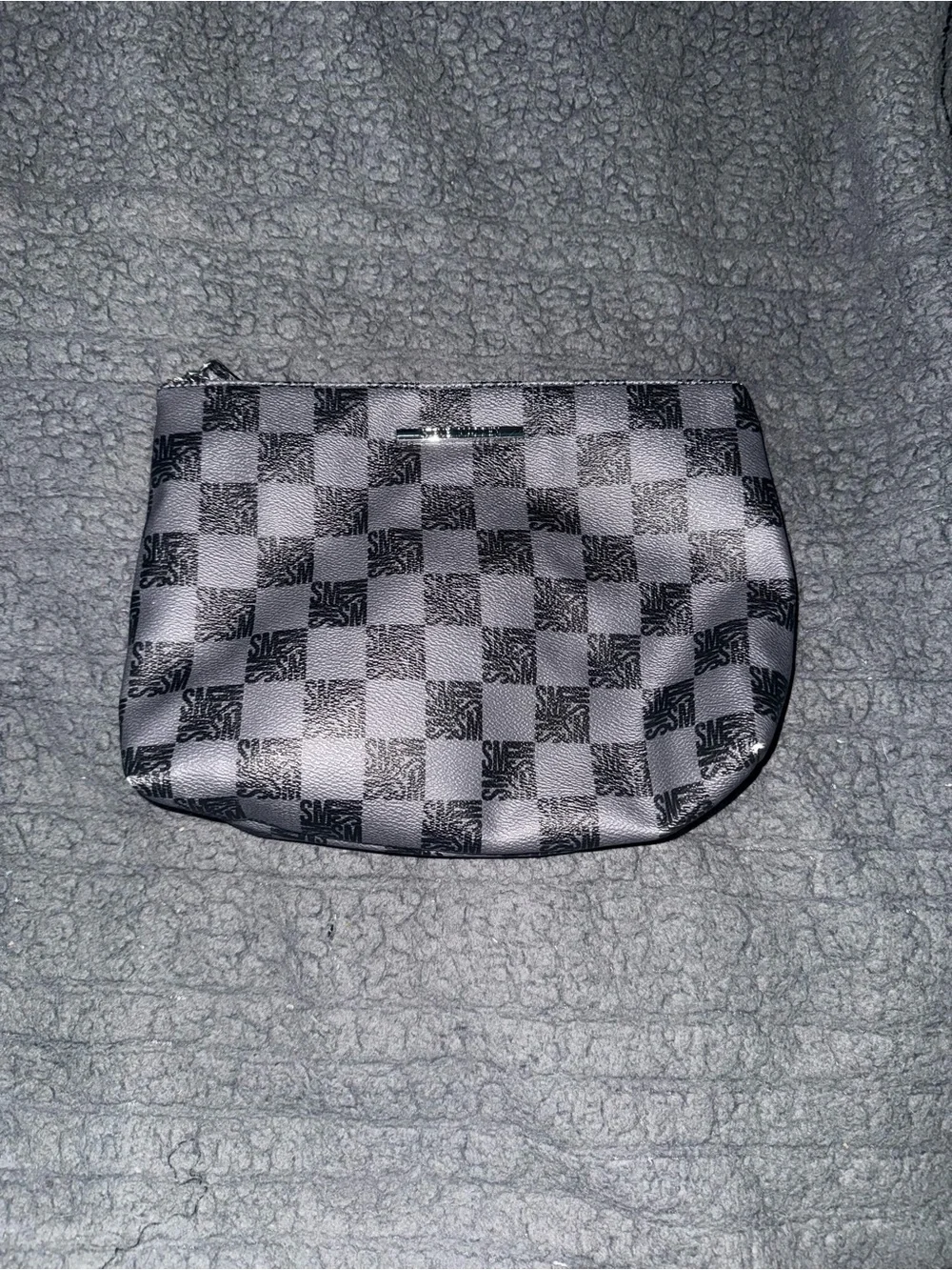 Steve Madden Gray and Black Check Cosmetic Pouch